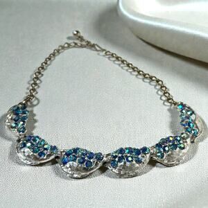 Vintage Choker with ice-blue, sapphire, and iridescent Aurora Borealis crystals